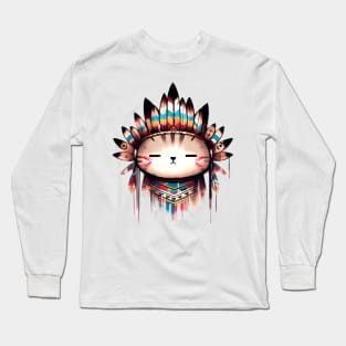 Kawaii native American cat Long Sleeve T-Shirt